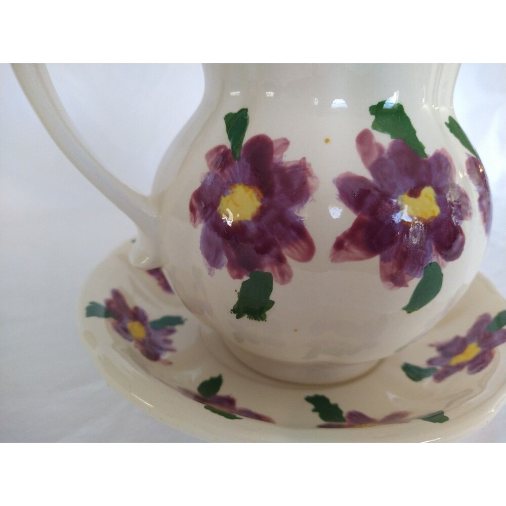 Small Hand Painted Signed Floral Pitcher and Bowl Set 1976 Violets Collectable - Picture 6 of 16